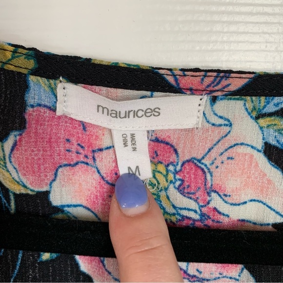 Maurices Floral Tie Front Tiered Bell Long Sleeve Blouse, size M - Picture 2 of 8